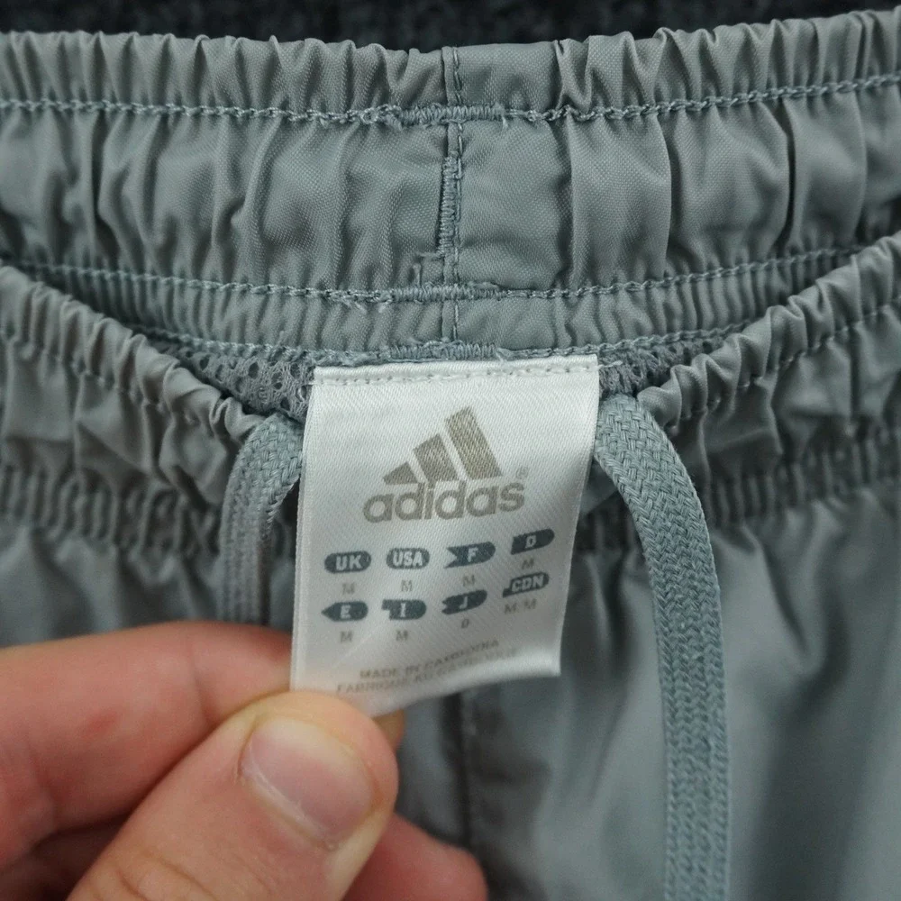 Y2K Adidas Track Pants Mens M Grey Yellow Navy Blue‎ Stripe Mesh Lined Athletic
